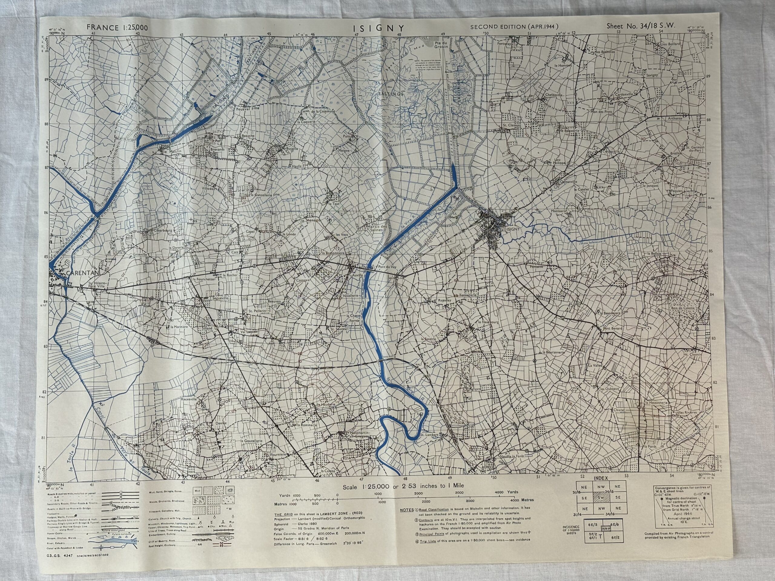 Carte secteur Isigny, 326th Airborne Engineers/101st Airborne