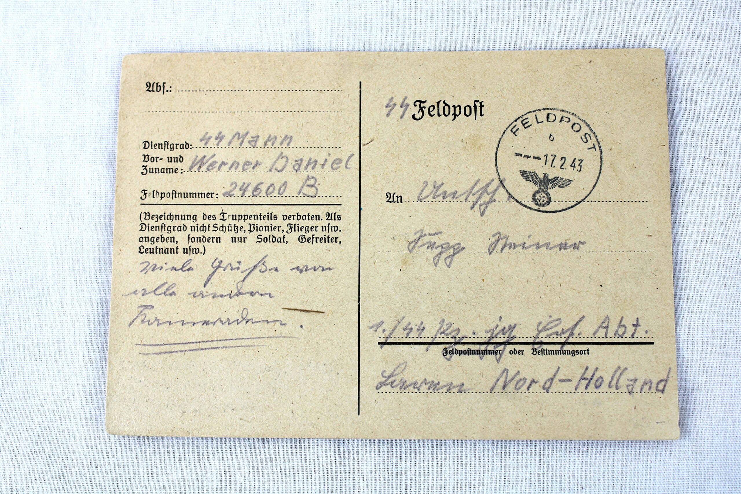 Lettre écrite par le SS Mann Werner à Mailly le Camp 